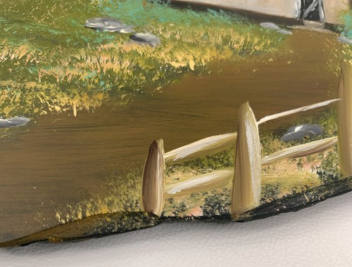 Hand Painted Country Scene Slate Hanging Wall Art Signed Gant Farmhouse 8"x10" - Picture 4 of 5
