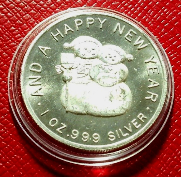 Merry Christmas And A-Happy New Year Round-Golden State 1 Troy oz.999 Silver