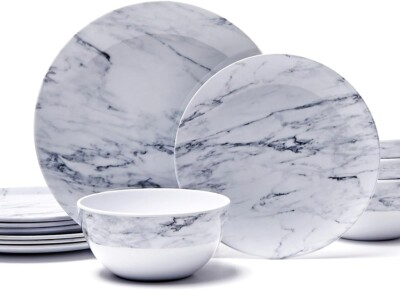 TP 12-Piece Dinnerware Set, Melamine Dishes Set with Bowls and Plates, Non-break