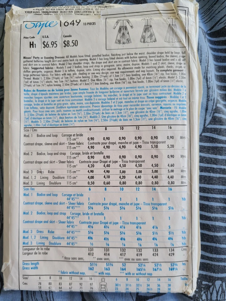 1980s Drop Waist Ballerina Off Shoulder Wedding Dress Style 1649 Sewing Pattern - Image 3 of 3