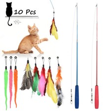 10pcs Lot Pet Cat Toys Interactive Mice Balls Bell Play Toy Feathers Teaser Wand