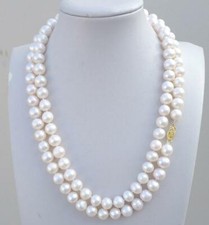 35inch AAA Perfect Akoya 8-9mm White Pearl Necklace 14k Gold P Clasp