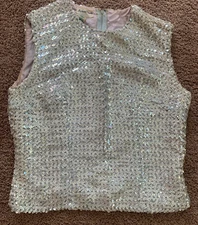 VIntage Stephen O'Grady White Iridescent Sequin Top W/Back Zip-36" Chest