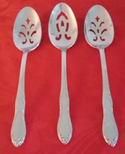 Oneida stainless Homestead lot of 3 pierced serving spoons 7 3/4" NM polished