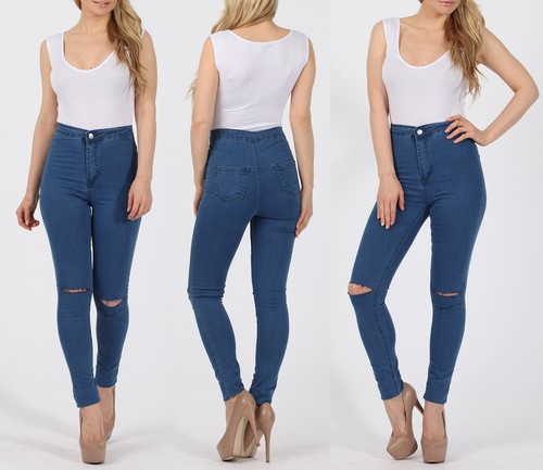 Donna Ragazze Celebrità Ispirato Economico Alto Vita Strappati Skinny Jeans  Moda | eBay