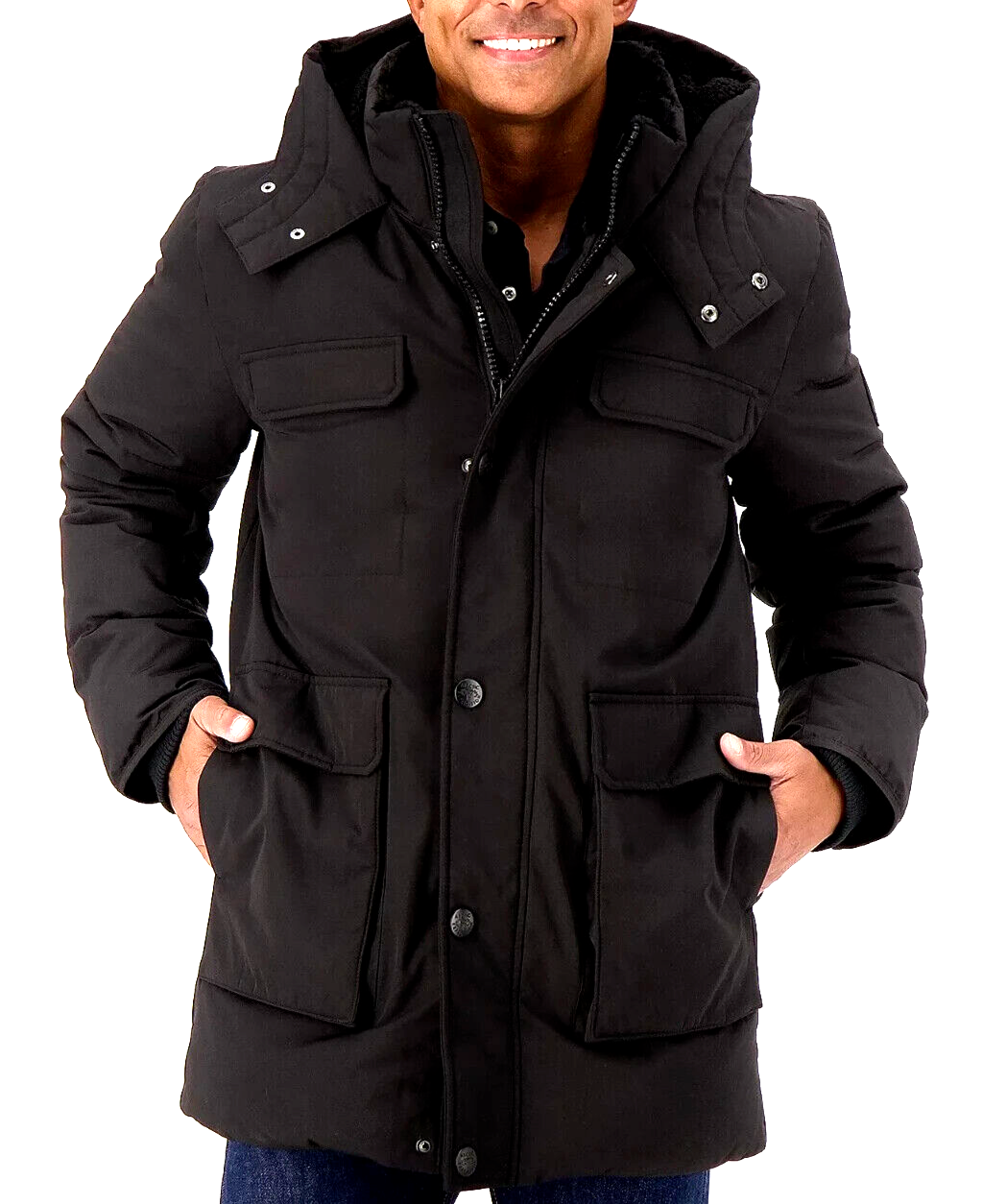 New Arctic Expedition Men's Down Parka Fixed Hood Black Jacket Coat L