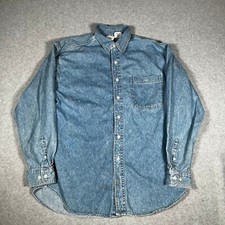 VTG Disney Long Sleeve Button Denim Shirt Mens M Mickey Goofy Pluto Daffy 90s