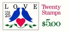 U.S. BOOKLET OF 20 SCOTT #BK169 25ct 1990 LOVE BIRDS MINT P#1211