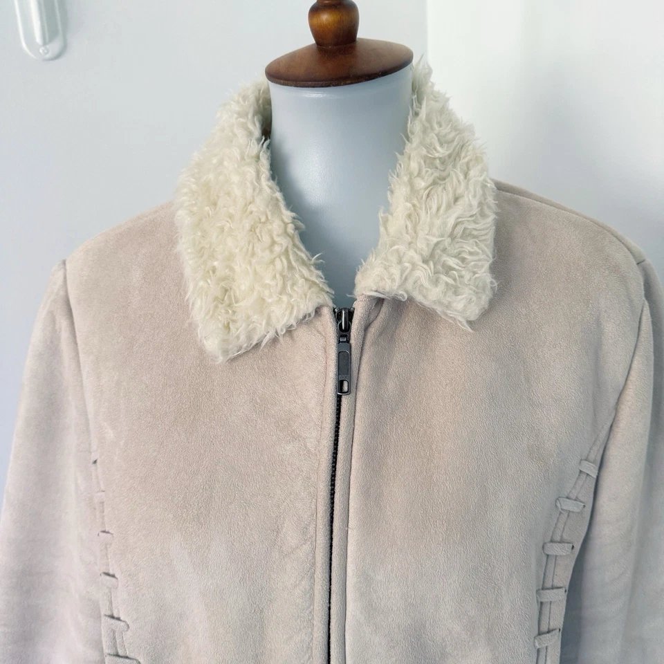 De Colección Años 90/Y2K Difuso Piel Sintética Forrado Imitación Gamuza Chaqueta Abrigo Boho Hippie Penny Lane L Foto 3 de 4