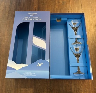 NEW Limited Edition Grey Goose Branded Crystal Martini Cocktail Glasses Set of 2