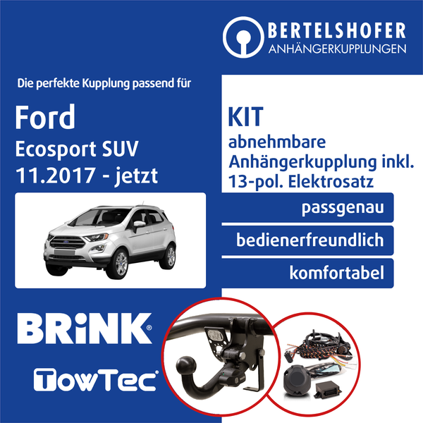 FüR Ford Ecosport SUV 11.2017-Jetzt AHK Abnehmbar +13Pol Spezifisch E-Satz ABE-image