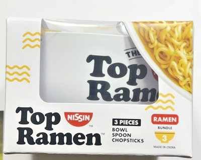 Top Ramen Bowl Set   Bowl, Soup Spoon, & Chopsticks   3 Piece Gift Bundle New
