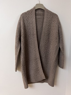  Lange offene Strickjacke Kaschmir/Wollmischung, P2P59cm Len83cm braun M/L Zopfmuster