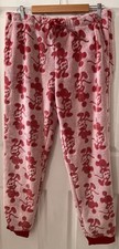 DISNEY Red  Pink Mickey Mouse Fleece Jogger Pants Sz L w/Pockets Soft Lounge