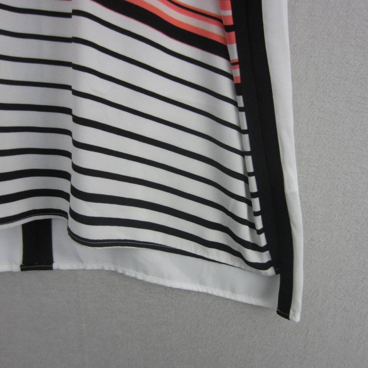Calvin Klein Top Womens Medium 12 White Black Orange Striped Blouse Flowy