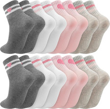 Kids Girls Crew Athletic Socks with Retro Stripes Hearts Cartoon Patterns for Ru
