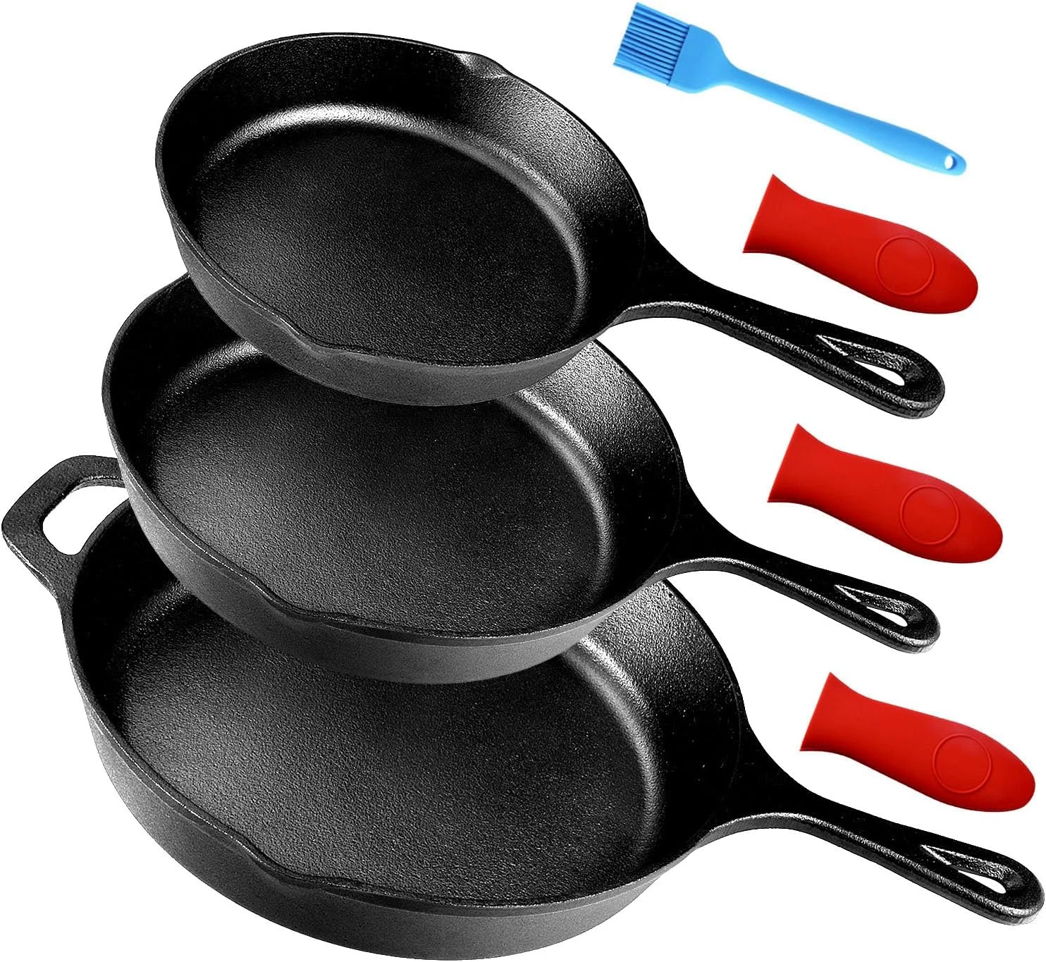 Cast Iron Skillets 3 Piece Set | 6", 8" & 10" Pre-Seasoned Cast Iron Pans with 3