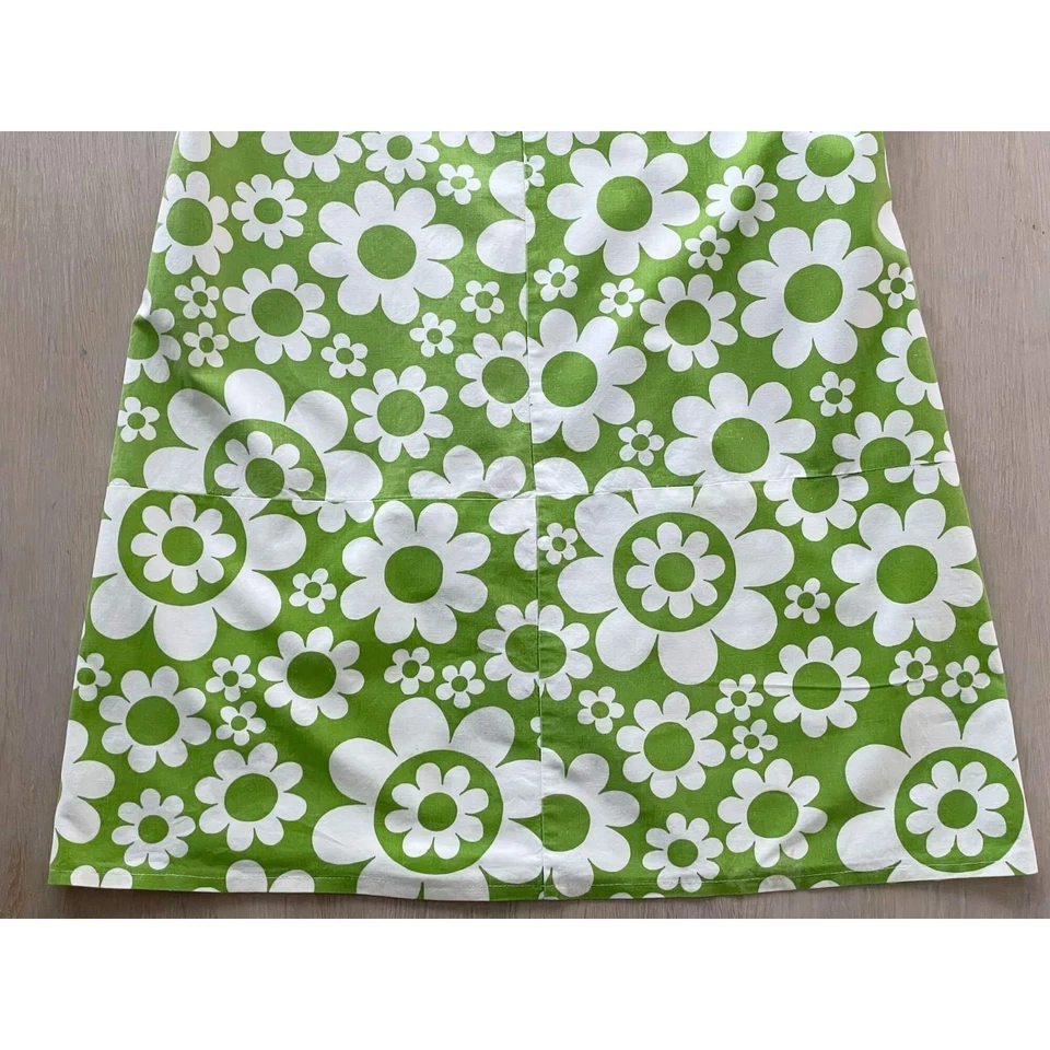 Robe vintage années 60 en coton à fleurs, vert fait main sans manches mod... - Photo 3/4