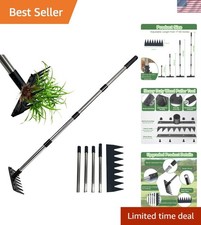 Weed Puller Tool Stainless Steel 8 Tines Manual Weeder Tool with Adjustable L...