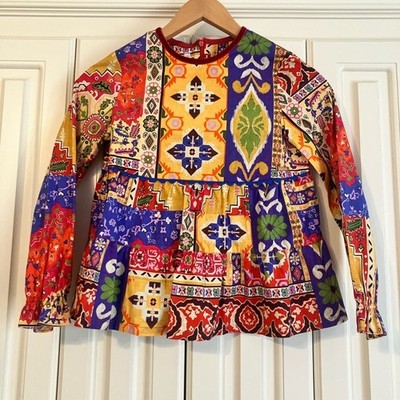 Pan con Chocolate Colorful Patchwork Long Sleeve Top Size 10 Festival