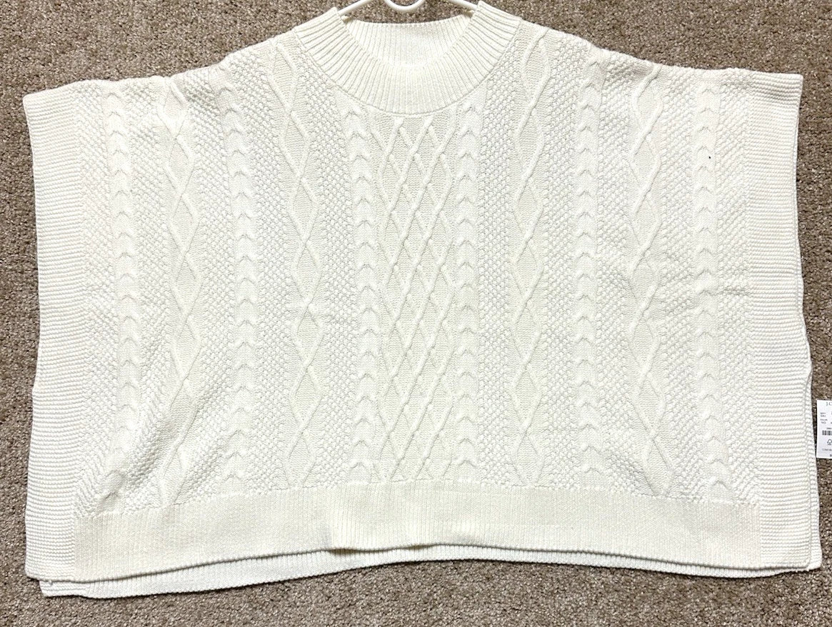 J.Crew Womens Fisherman Cable Knit Poncho Ivory One Size BW669 #7