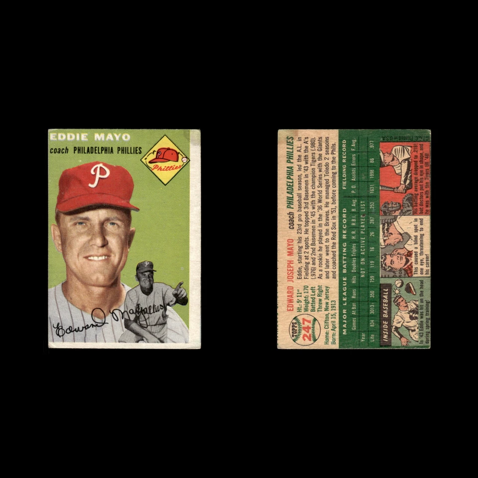 Eddie Mayo #247 1954 Topps Philadelphia Phillies Baseball Card MLB EX - Image 3 of 3