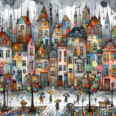 5D Castle House Diamond Art Kits for Adults,Colorful Umbrella Full Round Drill