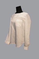 ANN TAYLOR LOFT-ELEGANT BLOUSE FOR WOMEN IN WHITE WITH STRIPES ROLL TAB SLEEVES