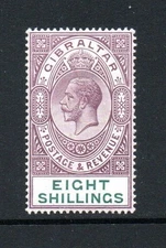 (1104)     Gibraltar KGV 1912-24 (Wmk MCA) 8s. Dull Purple & Green SG84 LM/Mint