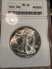Light Toned 1944 Walking Liberty Half Soapbox Holder ANACS MS64 BU Uncirculated