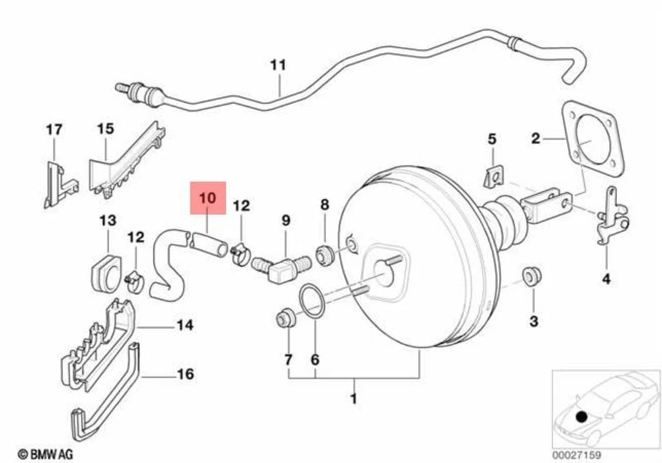 Manguera de vacío de unidad servo de freno original BMW E38 E39 sedán vagón OEM 34331166140 Foto 2 de 4