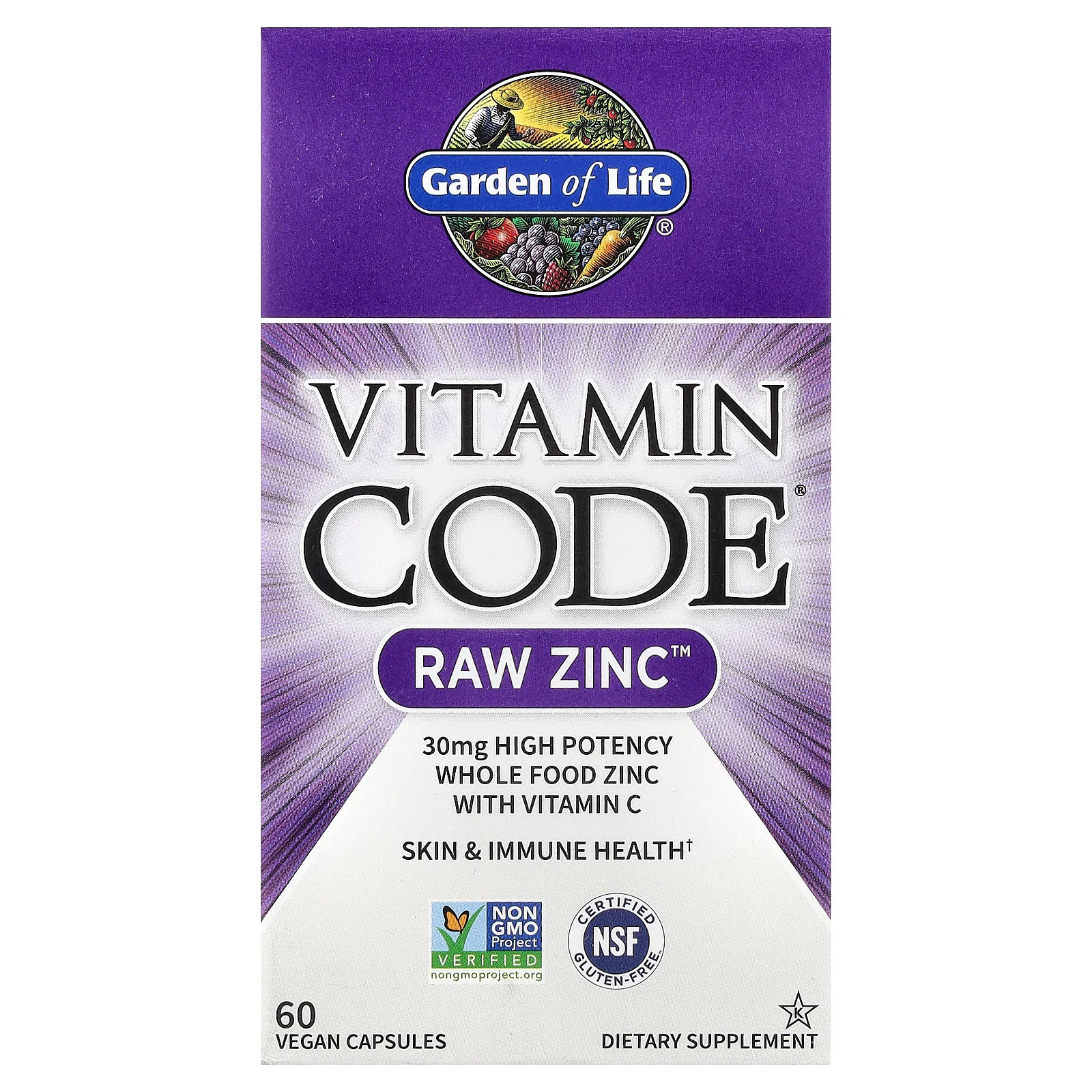 Garden of Life Vitamin Code Raw Zinc 60 растительных капсул без глютена, кошерный, нет