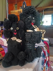 VTG Lot 2 Crocheted Black Poodle Bottle Cover Googly And Rhinestone Eyes