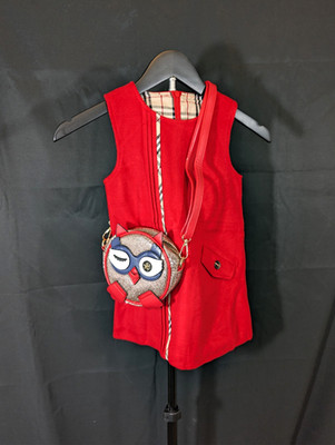 Doe A Dear Girls Red Shift Dress 3T NWOT Plaid Lining Zip Preppy School Holiday