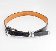 Vintage Chacon Western style sterling silver black leather belt size 30