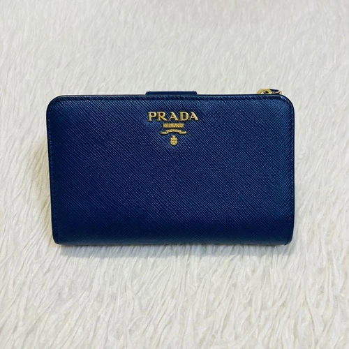 Portefeuille Prada bi pliant bleu marine bicolore authentique