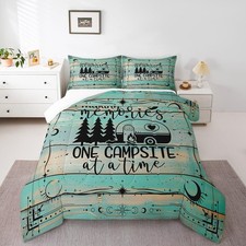 Rv Camper Comforter Set Queen Size, Happy Camping Quilt Country Rustic Farmho...