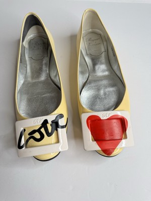 Roger Vivier Women's Italy Love Graffiti Buckle Flats Patent Leather Size 34