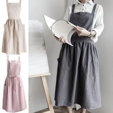 Women Cotton Linen Dress Apron Cross Back Apron Housework Florist Baking Wrap