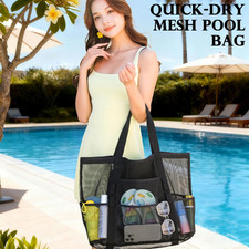 Large Mesh Beach Bag for Women with Zipper Pocket - Sandproof Stylish 2026
