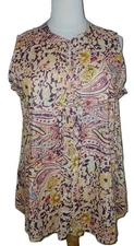 COLLECTIONS ETC Womens XXL Pintuck Floral Sleeveless 100% Cotton Top Multicolor 