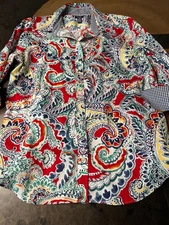 CHAPS PAISLEY AOP BUTTON UP LS SHIRT WOMENS M