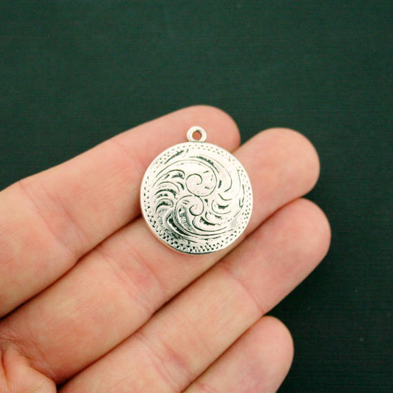 BULK 20 Wave Charms Antique Silver Tone Round Pendant