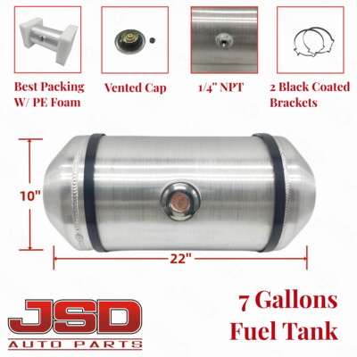 Universal Fuel Tank 7 Gallons 10''x22'' 1/4 NPT Aluminum Spun Center Fill Gas Tank