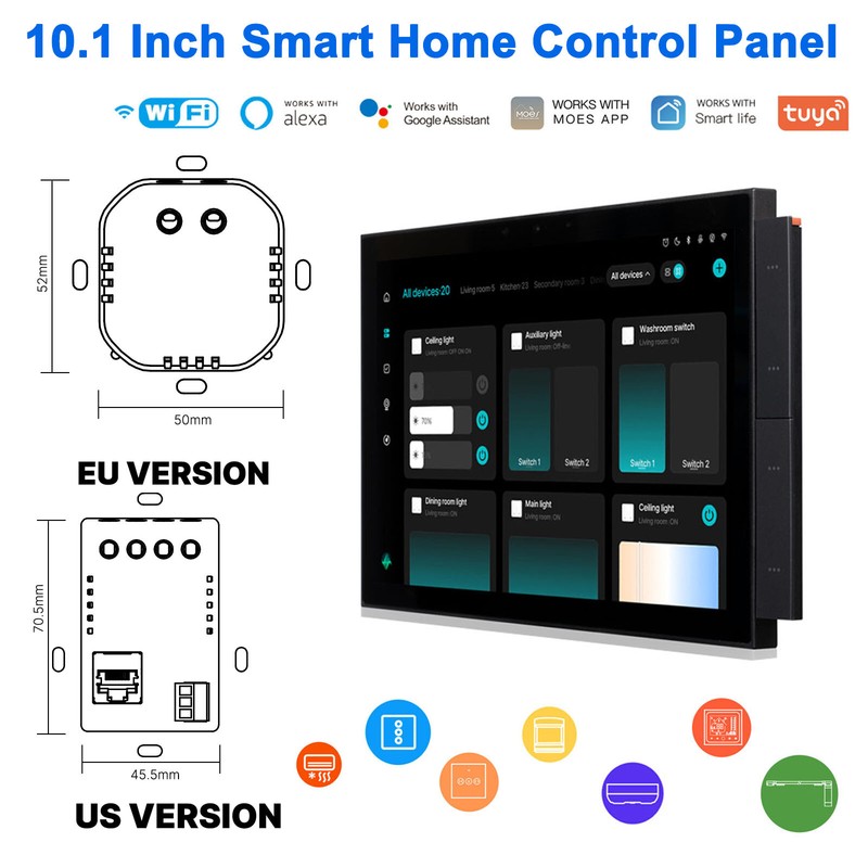 10.1" Smart Home Control Panel Touch Screen Built-in Alexa ZigBee Gateway Hub
