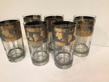Mid Century 1960`s set of six golden grapes Cera glasses