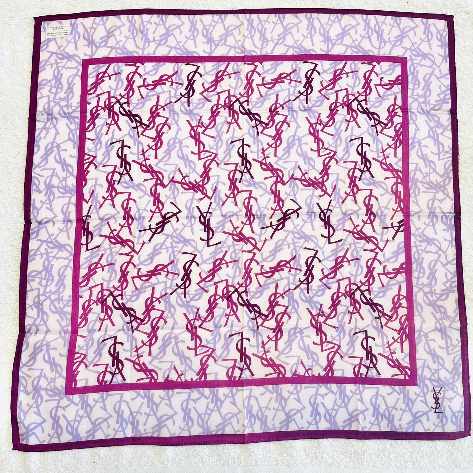 YSL Sciarpa fazzoletto donna cotone logo Yves Saint Laurent borsa borsetta viola