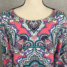 Charter Club Floral Tunic Top Blouse Sizer L  3/4 Sleeve Pullover Jersey Knit