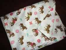 CIRCO PRETTY HORSES BROWN PINK PONIES (1) FULL FLAT SHEET 80 X 94 NEW