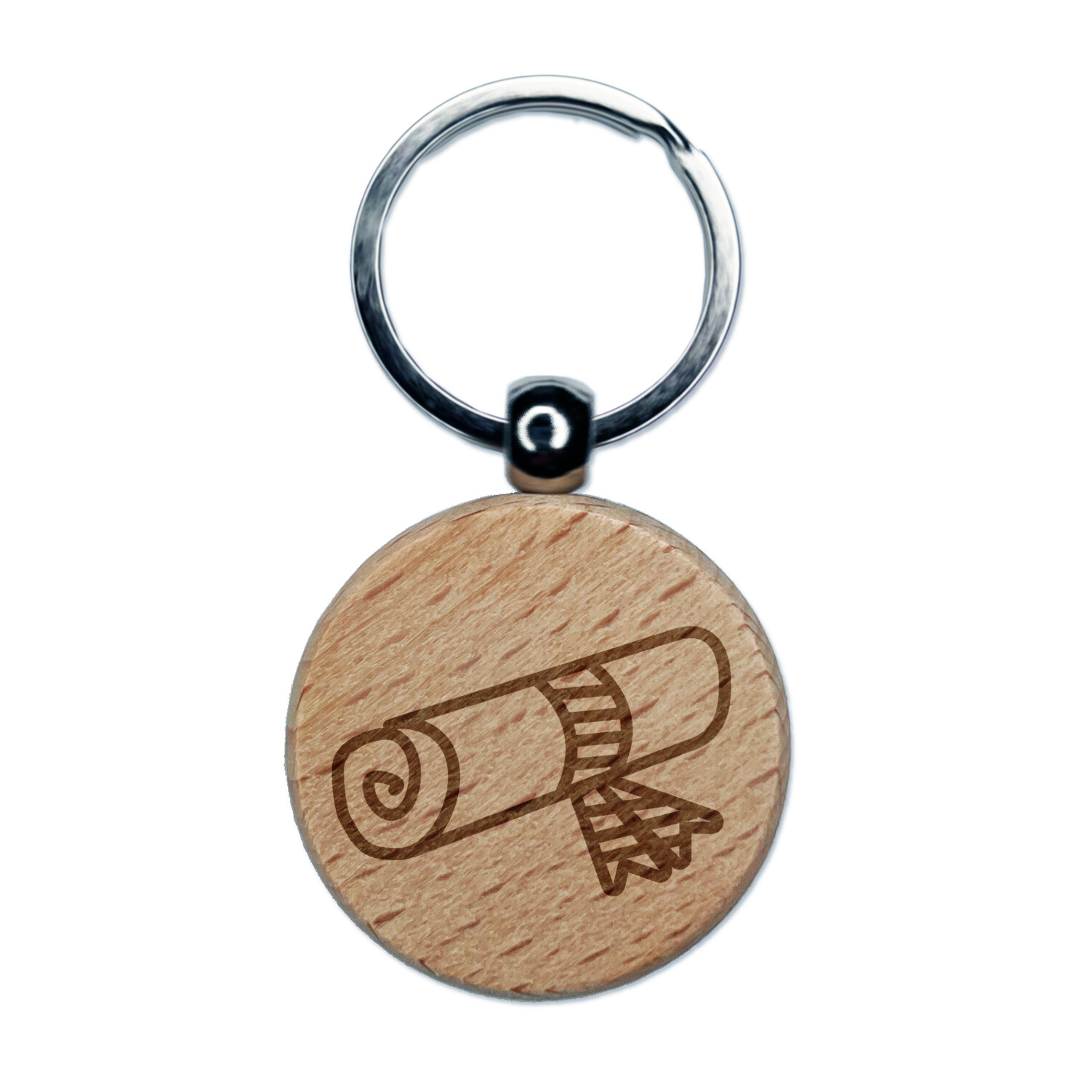 Diploma Graduation Doodle Engraved Wood Round Keychain Tag Charm